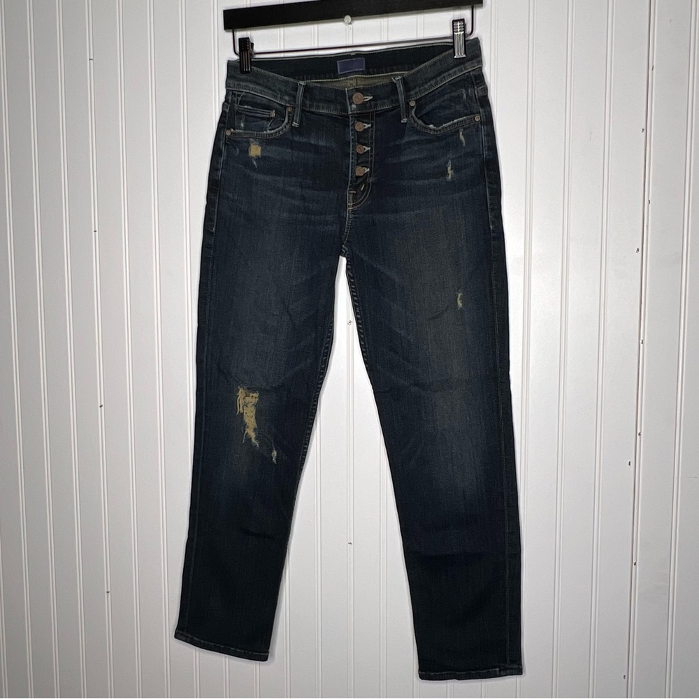 MOTHER The Pixie Dropout Button Fly Distressed Ankle Jeans in Jaded & Torn 25